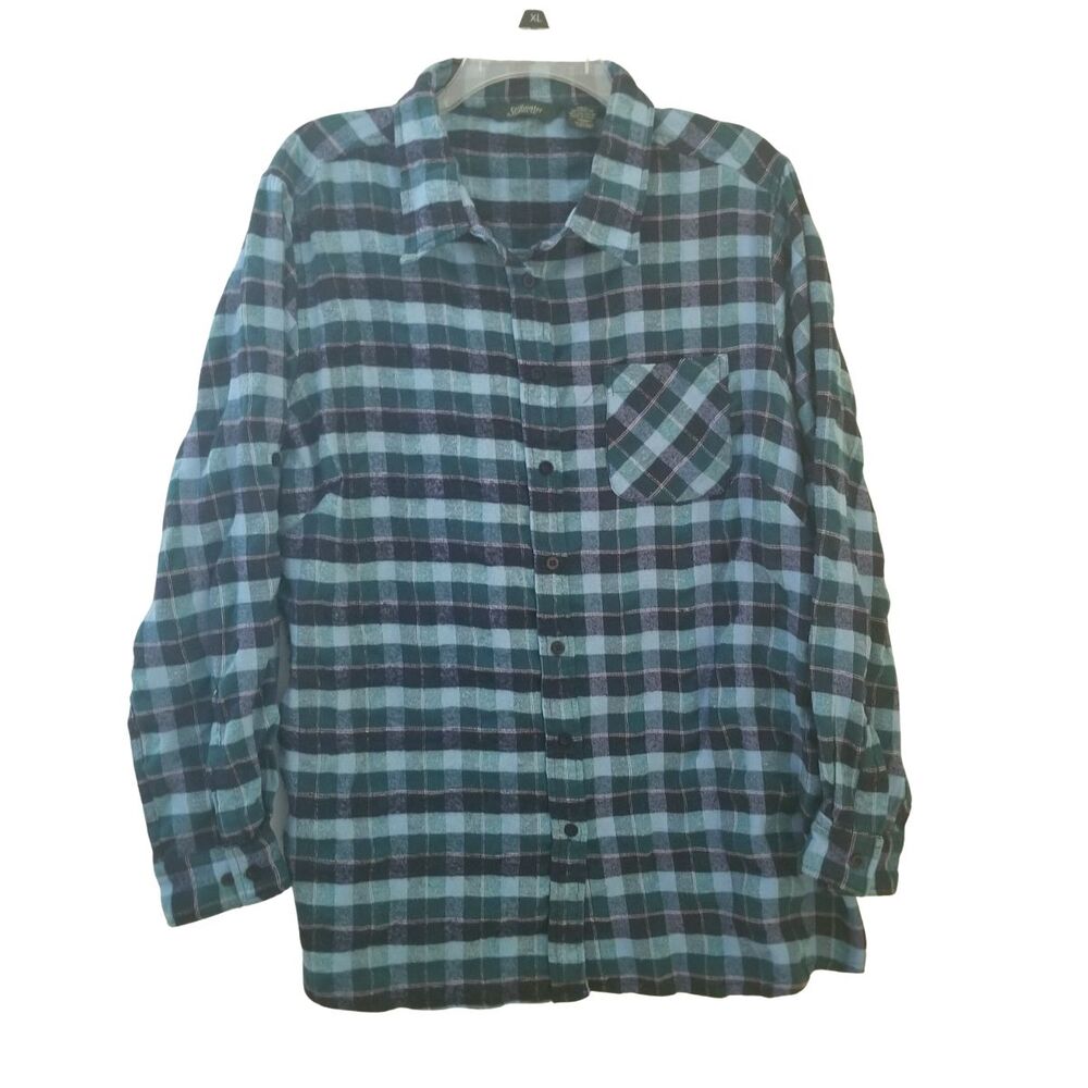 Stillwater Supply Co Flannel Shirt Womens XXL Blue Plaid Long Sleeve Button Down